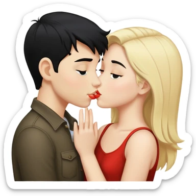 blonde girl kissing boy with black hair  sticker