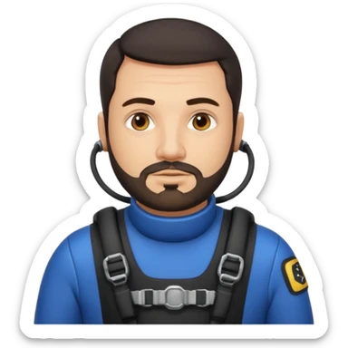 Man 38 dark hair, short beard, mideteranean, slightly overweight, scuba diving. Portrait sticker