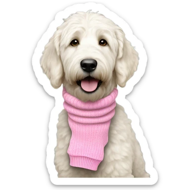 A white golden doodle wearing pink socks  sticker