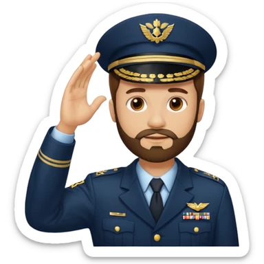 Cop with short brown hair and beard saluting sticker