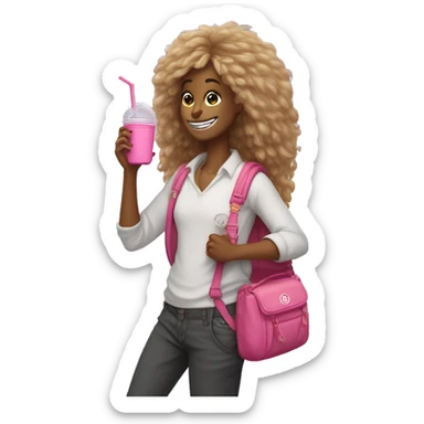 preppy lorax holding a pink tumbler and lipgloss and has on a lululemon belt bag sticker