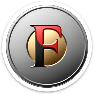 Emoji icon of a metal coin with engraved letter F, minimalist style, isolated, only black color sticker