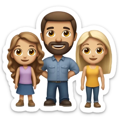 Puerto rican beard short brown hair  with blond long hair woman and brown long hair girl Family  sticker