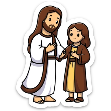 Jesus and woman with long brown hair sticker