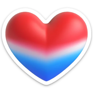 3D heart, gradient of white, blue, and red, Microsoft 3D emoji style sticker