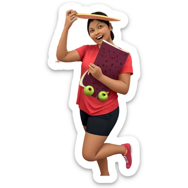 girl enjoying fruit indoors sticker