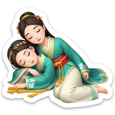 Beautiful girl in Hanfu lying on the ground sleeping sticker