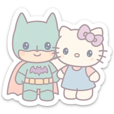 batman and hello kitty together, cute style, playful and charming sticker