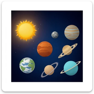 The solar system with the sun  mercury  Venus earth mars  Jupiter ringed Saturn  Uranus with thin rings and  neptune all in space sticker