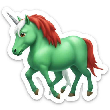 four-legged green unicorn white. a red amazon alien woman, on a unicorn sticker
