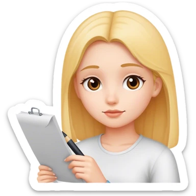 a girl who write in a paper sticker