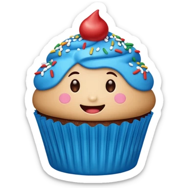 Blue cupcake with a happy face with sprinkles  sticker