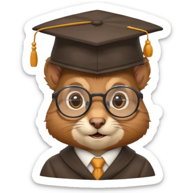 écureuil savant, expression extrêmement savante, lunettes rondes épaisses, toque de professeur, air concentré sticker