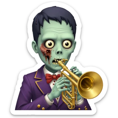 Zombie trumpeter – cracked trumpet, cheeks puffed, eerie parade feel. sticker