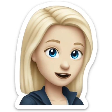 pale white girl with blonde hair and blue eyes with vampire fangs  sticker