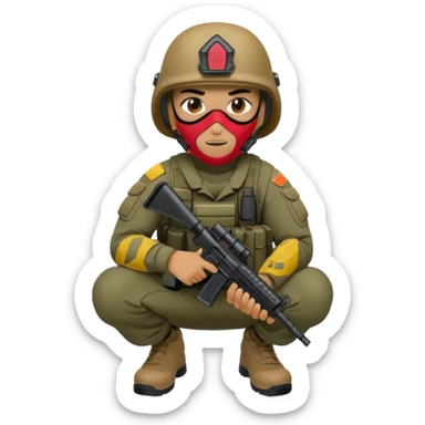 Soldier crouching with tactical mask sticker