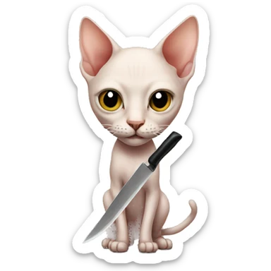 Hairless cat with a knife sticker