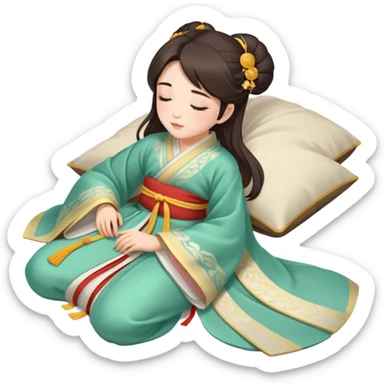 Beautiful girl in Hanfu lying on the ground sleeping sticker