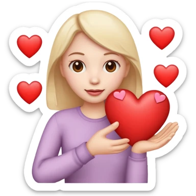 Emoji with hearts surrounding and a heart in hand sticker