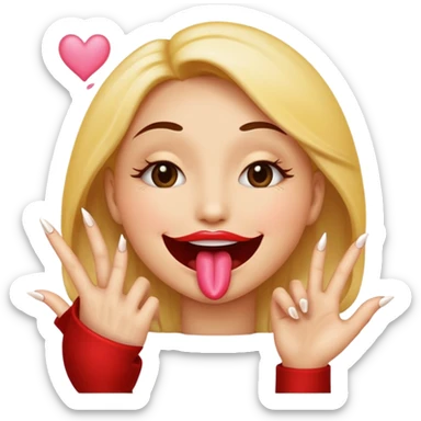 The smiley emoji with nails done. Big lips blowing a kiss sticker