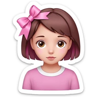 Cute pink innocent face with ribbon brown hair and brown eyes sticker