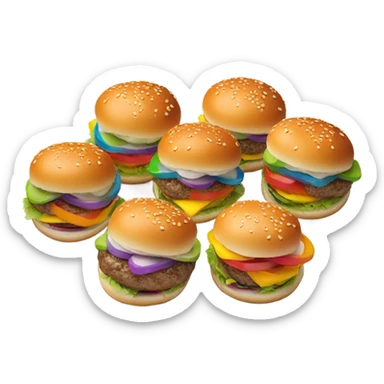Mini burgers presented as the color of the rainbow on a long plate  sticker