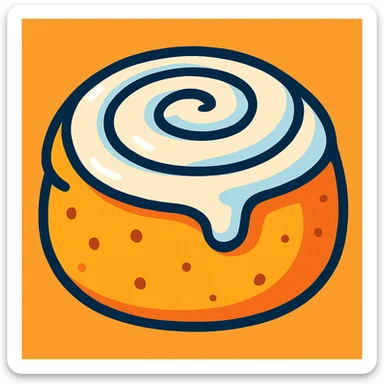 a sweet roll, cartoon style, swirled icing, bright colors sticker