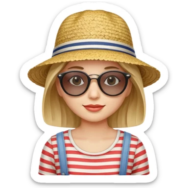 woman with striped clothing sun glasses and straw hat sticker