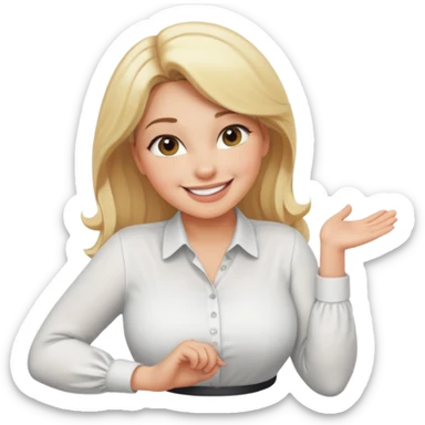 curvy blonde woman, smiling, bending over in a playful pose, safe for work sticker
