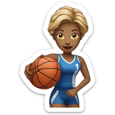 female playing football with small basket ball sticker