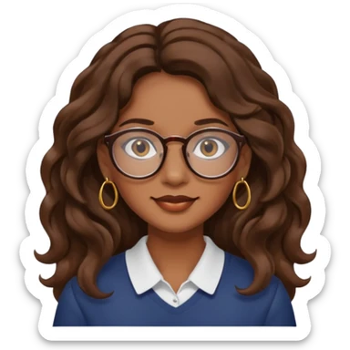 Women brown eye and brown long wave hair with glasses and circle earing sticker