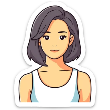 Woman with hair on her shoulders with a whose sticker