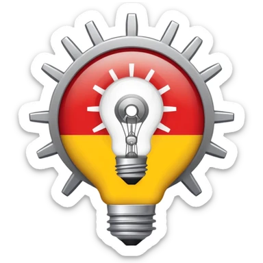 single emoji symbolizing German modernization in the 1970s with gears, lightbulb, and a small German flag, minimal details sticker