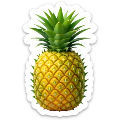 Cinematic Realistic Pineapple Emoji, Tropical and vibrant, with a golden-yellow textured skin and a crown of spiky green leaves on top. The body of the fruit is sharply geometric, its surface rich with natural patterns. Soft glowing outline, capturing the essence of exotic sweetness and tropical flair in a fresh pineapple! sticker