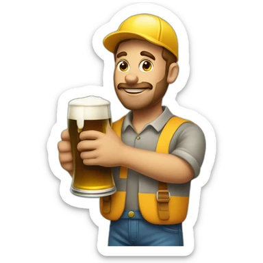 a painter with a roller in his right hand and a beer in his left hand sticker