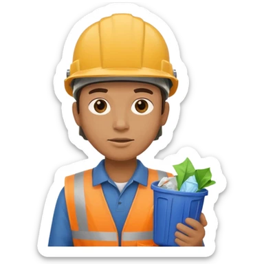 garbage man with helmet holding garbage  sticker