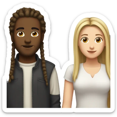 Brown skinned guy with dreadlocks and white girl with straight dark blonde hair sticker