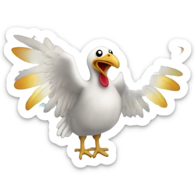 turkey in heaven with angel wings and a halo looking down upon the earth sadly  sticker