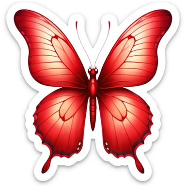 Cinematic Realistic Noble Red Butterfly Portrait Emoji, Poised and elegant, with delicate, translucent wings rendered in rich ruby and scarlet hues, a slender, graceful body with intricately detailed textures, and soft, reflective eyes, illuminated by natural light, high shine, intelligent and regal, styled with an air of refined natural splendor, focused and attentive, soft glowing outline, capturing the essence of a watchful and confident red butterfly that appears to emerge majestically from the screen! sticker
