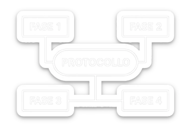 fai uno schemino scritto in bianco con la scritta al centro "PROTOCOLLO" E INTORNO METTI DELLE LINEE DI COLLEGAMENTO CON "FASE 1" "FASE 2" "FASE 3" "FASE 4", DEVE FAR CAPIRE CHE IL PROTOCOLLO SI SUDDIVIDE IN 3 FASI sticker