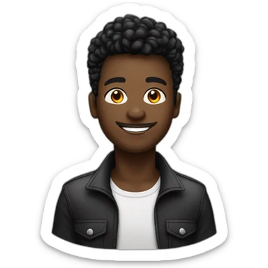 Jovem de pele escura com cavanhaque e cabelo estilo mullet preto feliz  sticker