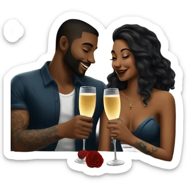 Romantic date for beautiful tattooed couple drinking champagne  sticker
