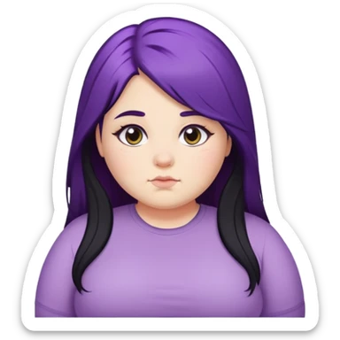 Chubby girl with half purple hair and half black hair, long hair  sticker