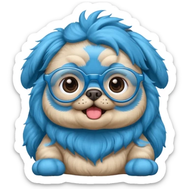 long blue haired baby pug wearing glassess very happy sticker