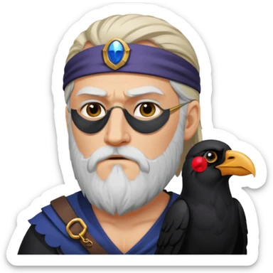 norse god odin with eyepatch on his left eye and raven on his shoulder sticker