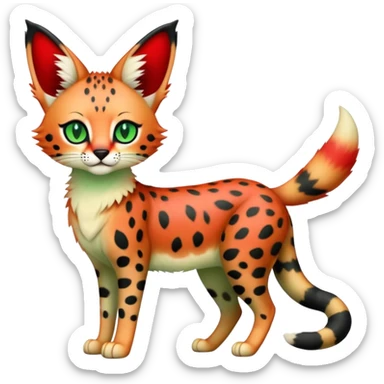 Kawaii Cute Edgy Black Green Red ethereal Serval-Fionbri-Vernid full body sticker