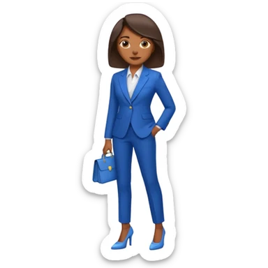 black woman in a blue smart suit and shoes, professional, confident, full body, emoji style sticker