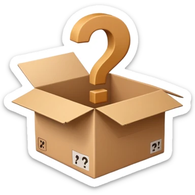 open cardboard box with questionmark sticker