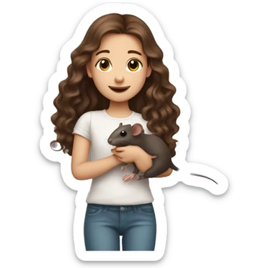 cute girl with long wavy brown hair holding two rats sticker