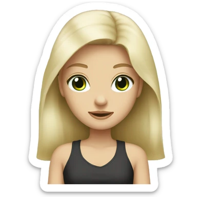 Girl, blonde, white, green eyes; man, black hair, white sticker